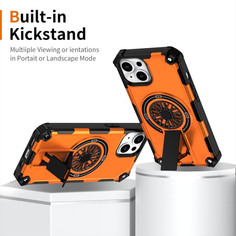 For iPhone 14 Shockproof Kickstand Metallic Shaft MagSafe Phone Case