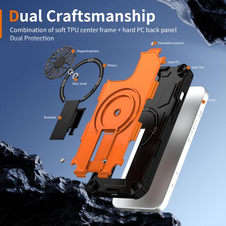 For iPhone 14 Shockproof Kickstand Metallic Shaft MagSafe Phone Case