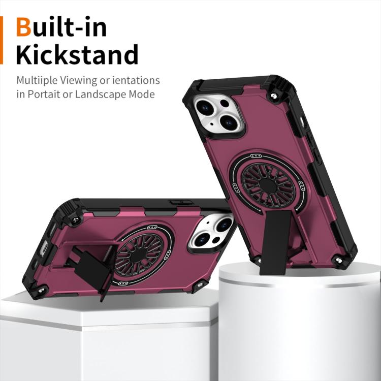 For iPhone 14 Shockproof Kickstand Metallic Shaft MagSafe Phone Case