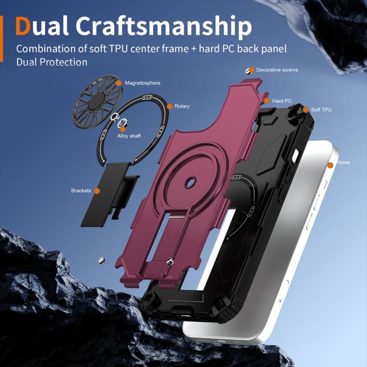For iPhone 14 Shockproof Kickstand Metallic Shaft MagSafe Phone Case