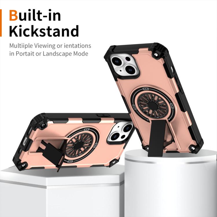 For iPhone 14 Shockproof Kickstand Metallic Shaft MagSafe Phone Case