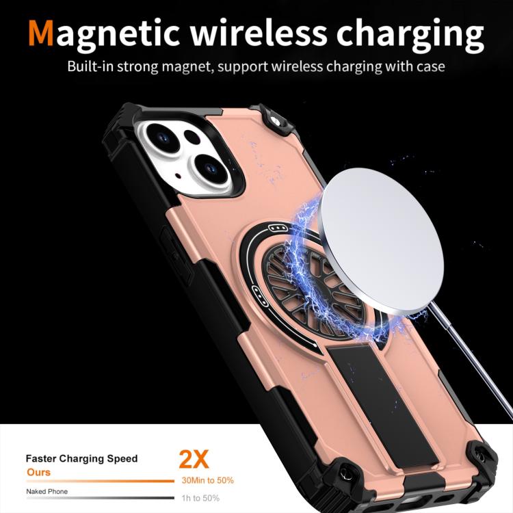 For iPhone 14 Shockproof Kickstand Metallic Shaft MagSafe Phone Case