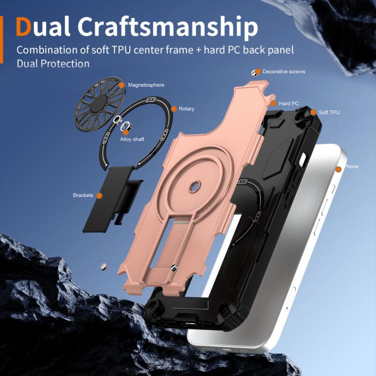 For iPhone 14 Shockproof Kickstand Metallic Shaft MagSafe Phone Case