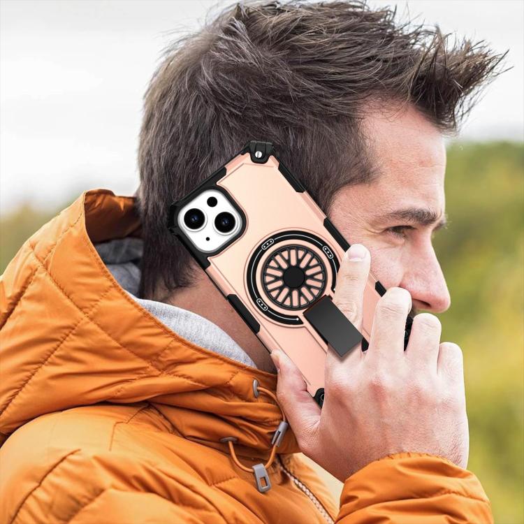 For iPhone 14 Shockproof Kickstand Metallic Shaft MagSafe Phone Case