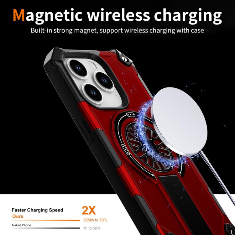 For iPhone 14 Pro Shockproof Kickstand Metallic Shaft MagSafe Phone Case