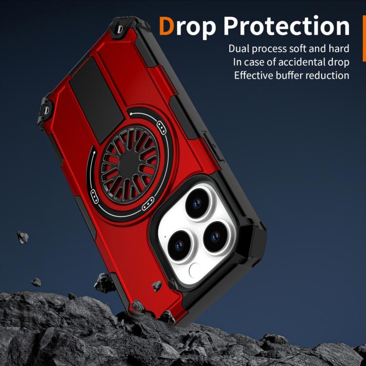 For iPhone 14 Pro Shockproof Kickstand Metallic Shaft MagSafe Phone Case