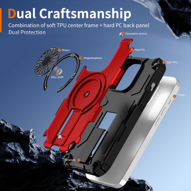 For iPhone 14 Pro Shockproof Kickstand Metallic Shaft MagSafe Phone Case
