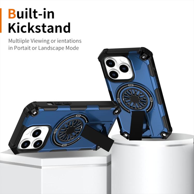 For iPhone 14 Pro Shockproof Kickstand Metallic Shaft MagSafe Phone Case
