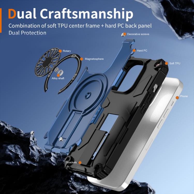 For iPhone 14 Pro Shockproof Kickstand Metallic Shaft MagSafe Phone Case