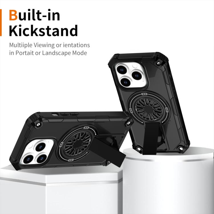 For iPhone 14 Pro Shockproof Kickstand Metallic Shaft MagSafe Phone Case