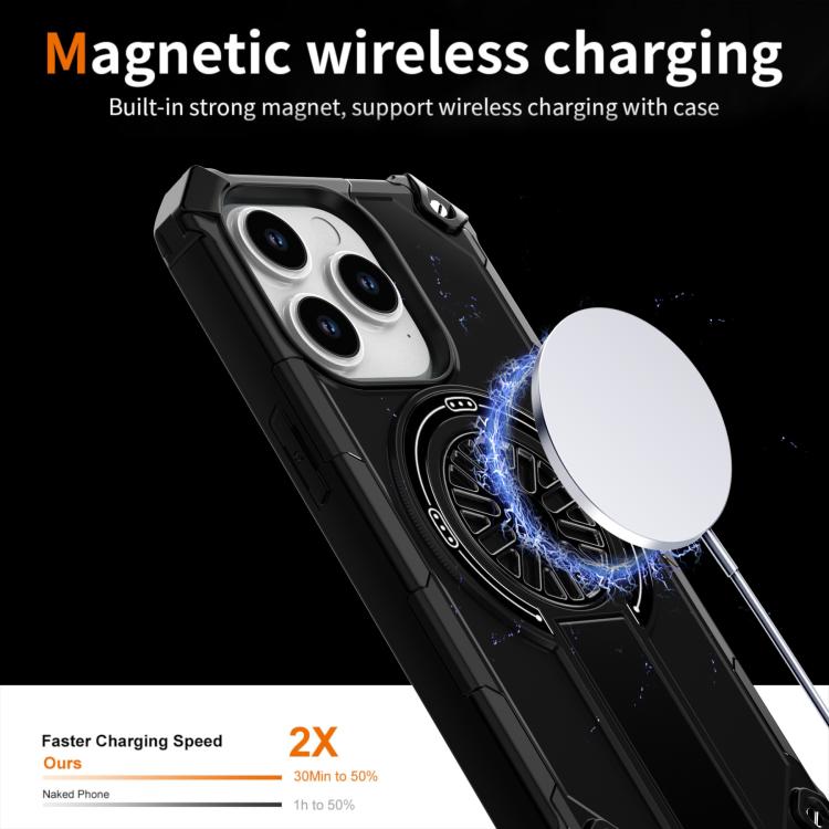 For iPhone 14 Pro Shockproof Kickstand Metallic Shaft MagSafe Phone Case