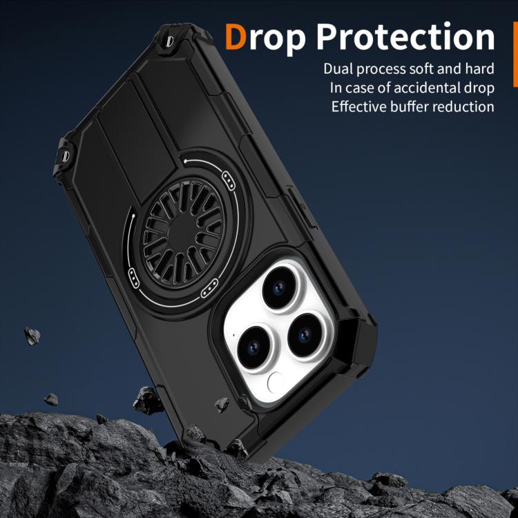 For iPhone 14 Pro Shockproof Kickstand Metallic Shaft MagSafe Phone Case