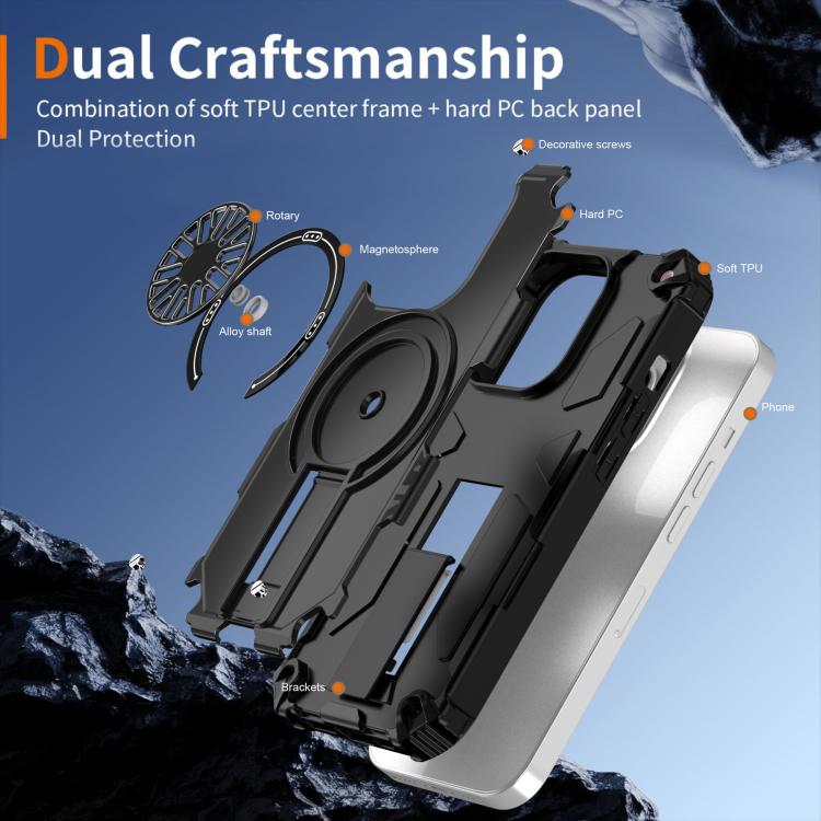 For iPhone 14 Pro Shockproof Kickstand Metallic Shaft MagSafe Phone Case