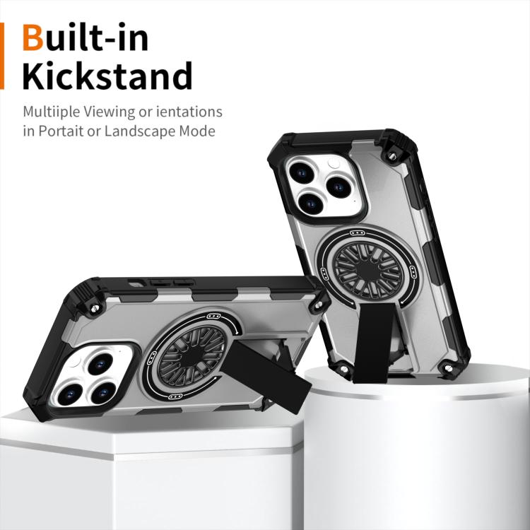 For iPhone 14 Pro Shockproof Kickstand Metallic Shaft MagSafe Phone Case