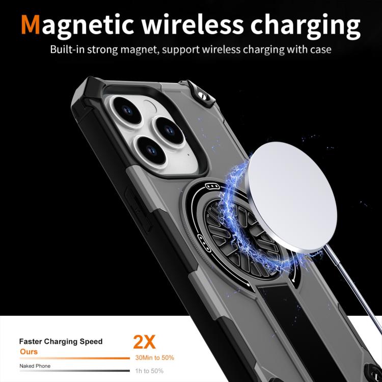 For iPhone 14 Pro Shockproof Kickstand Metallic Shaft MagSafe Phone Case