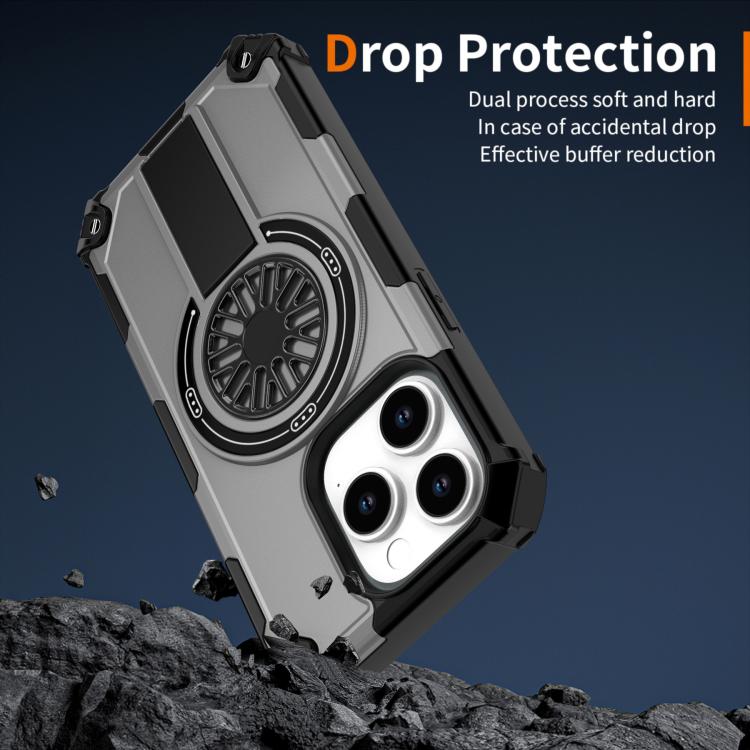 For iPhone 14 Pro Shockproof Kickstand Metallic Shaft MagSafe Phone Case