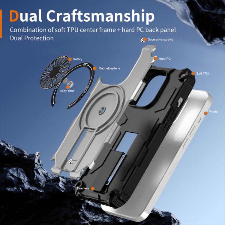 For iPhone 14 Pro Shockproof Kickstand Metallic Shaft MagSafe Phone Case