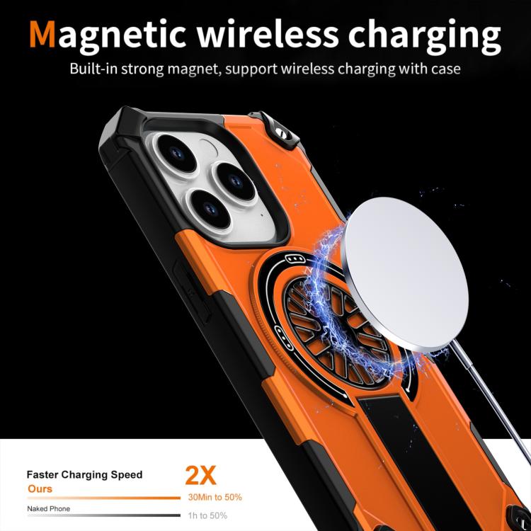 For iPhone 14 Pro Shockproof Kickstand Metallic Shaft MagSafe Phone Case