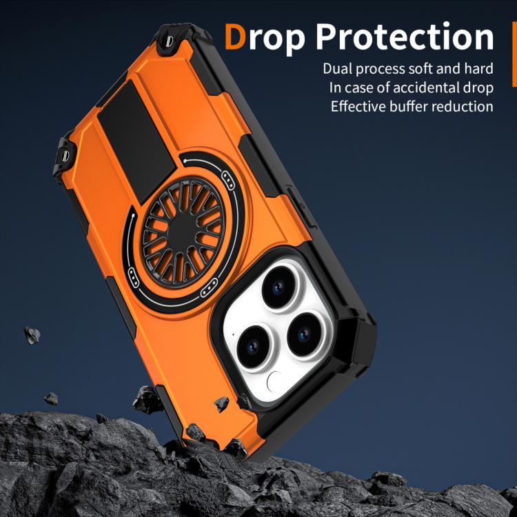 For iPhone 14 Pro Shockproof Kickstand Metallic Shaft MagSafe Phone Case
