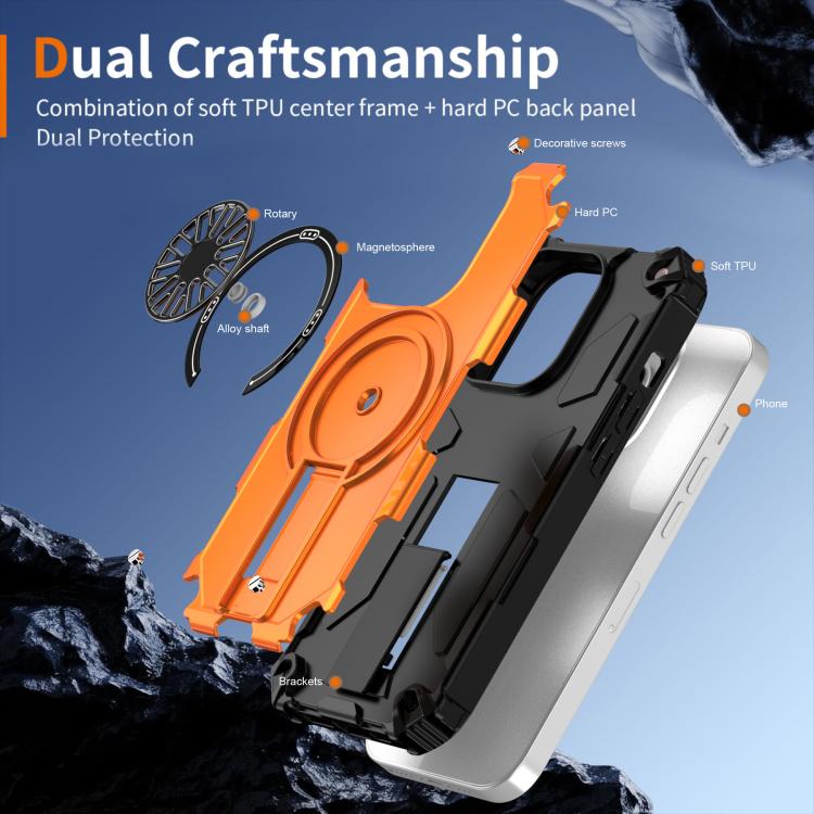 For iPhone 14 Pro Shockproof Kickstand Metallic Shaft MagSafe Phone Case