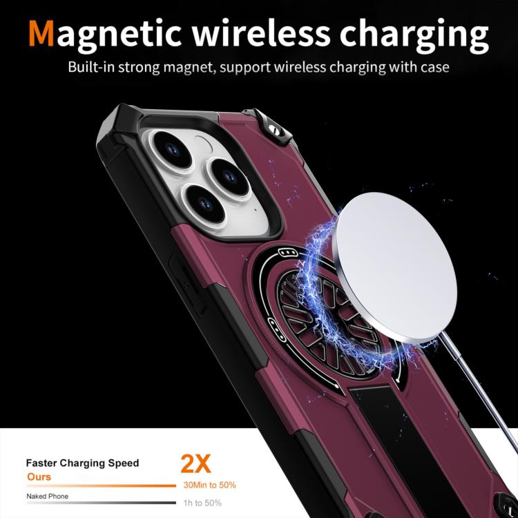 For iPhone 14 Pro Shockproof Kickstand Metallic Shaft MagSafe Phone Case
