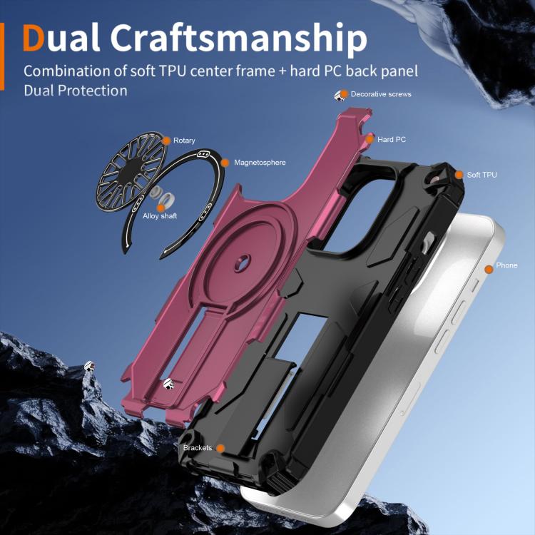 For iPhone 14 Pro Shockproof Kickstand Metallic Shaft MagSafe Phone Case