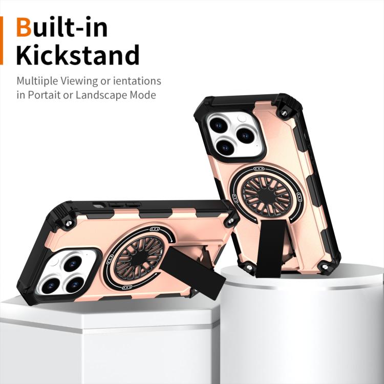 For iPhone 14 Pro Shockproof Kickstand Metallic Shaft MagSafe Phone Case