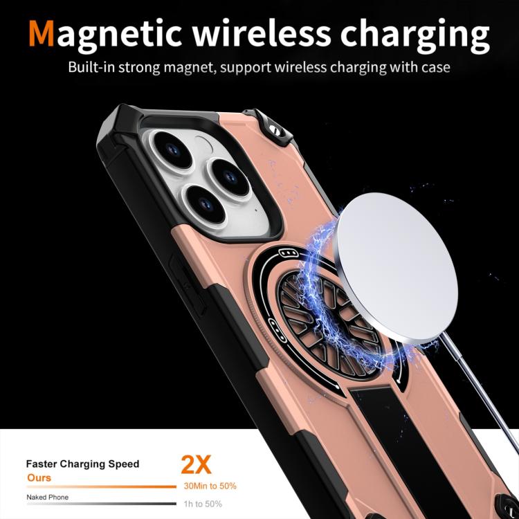 For iPhone 14 Pro Shockproof Kickstand Metallic Shaft MagSafe Phone Case