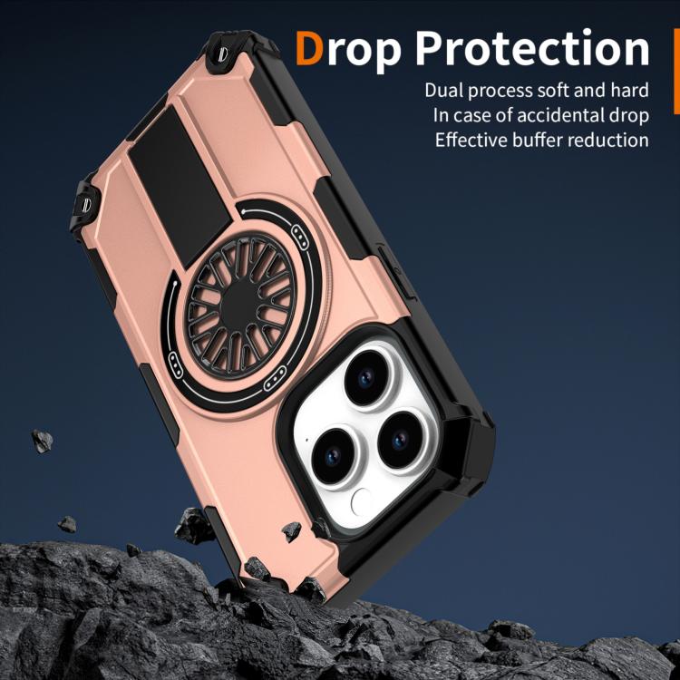 For iPhone 14 Pro Shockproof Kickstand Metallic Shaft MagSafe Phone Case