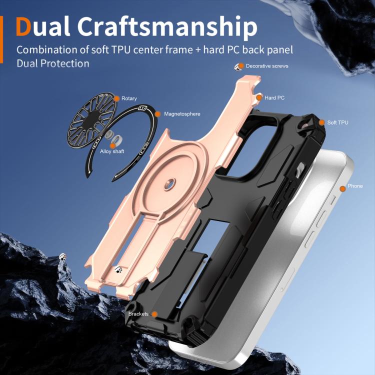 For iPhone 14 Pro Shockproof Kickstand Metallic Shaft MagSafe Phone Case