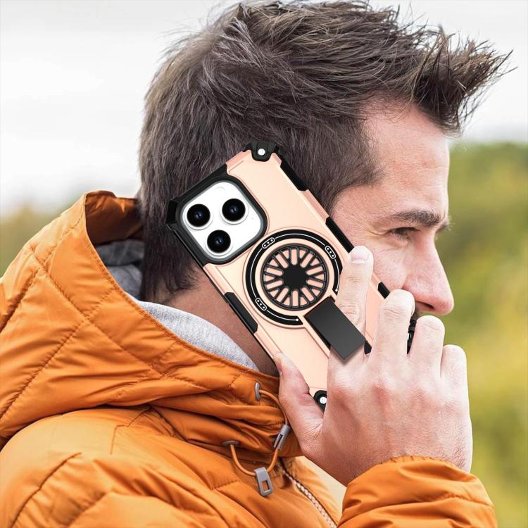 For iPhone 14 Pro Shockproof Kickstand Metallic Shaft MagSafe Phone Case
