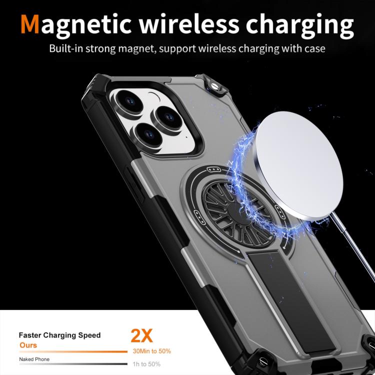 For iPhone 14 Pro Max Shockproof Kickstand Metallic Shaft MagSafe Phone Case