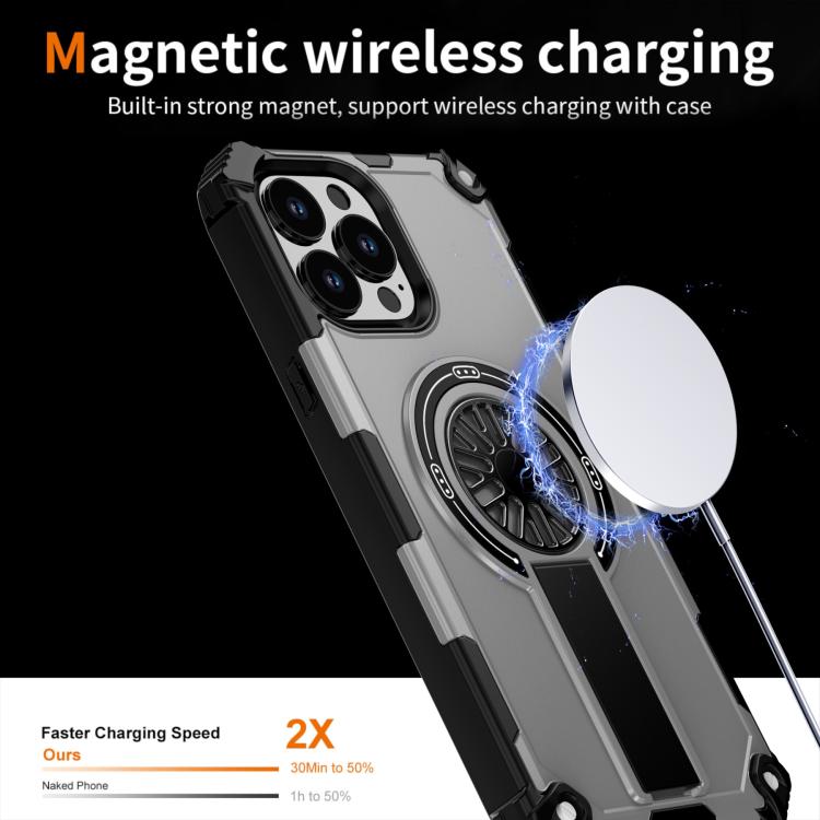 For iPhone 13 Pro Max Shockproof Kickstand Metallic Shaft MagSafe Phone Case