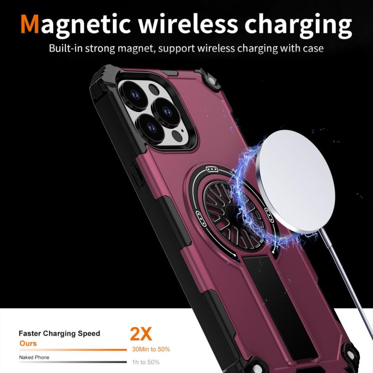 For iPhone 13 Pro Max Shockproof Kickstand Metallic Shaft MagSafe Phone Case