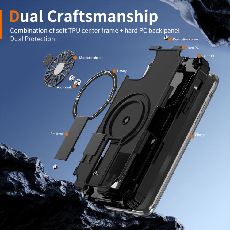 For iPhone 11 Shockproof Kickstand Metallic Shaft MagSafe Phone Case