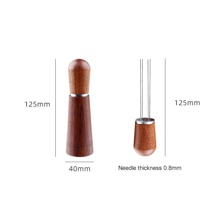 Solid Wood Stand Stainless Steel Coffee Loose Powder Needle - Red Brown