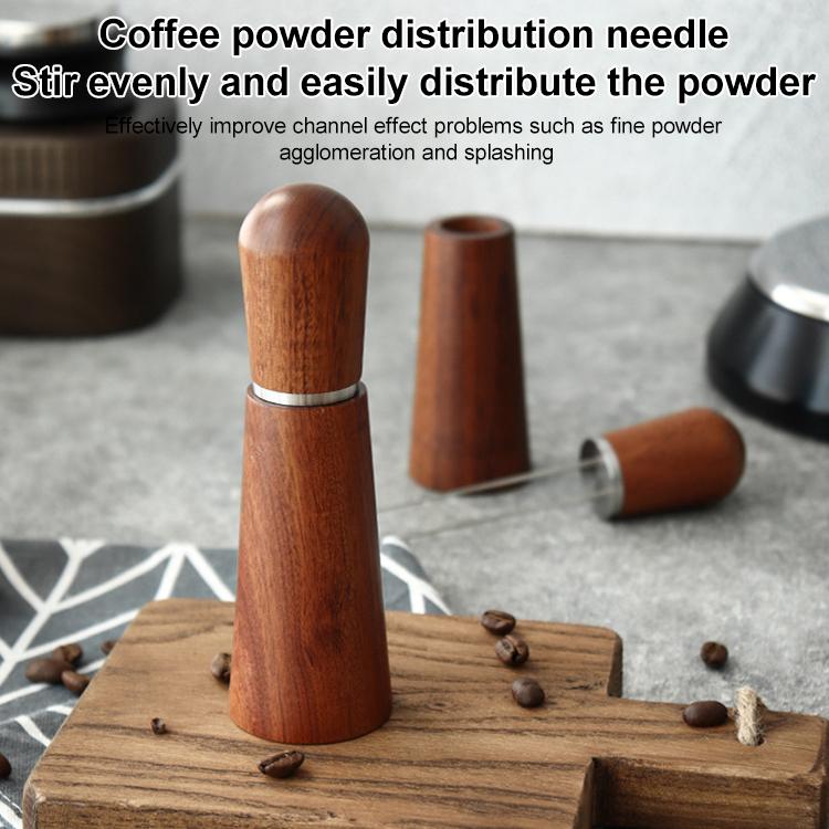 Solid Wood Stand Stainless Steel Coffee Loose Powder Needle - Red Brown
