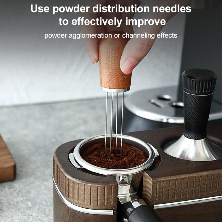 Solid Wood Stand Stainless Steel Coffee Loose Powder Needle - Red Brown