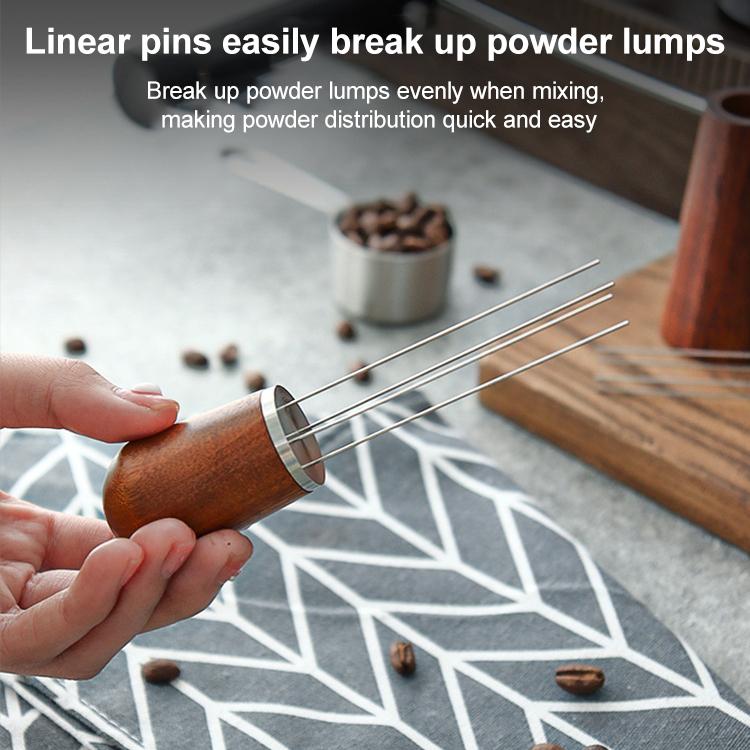 Solid Wood Stand Stainless Steel Coffee Loose Powder Needle - Red Brown