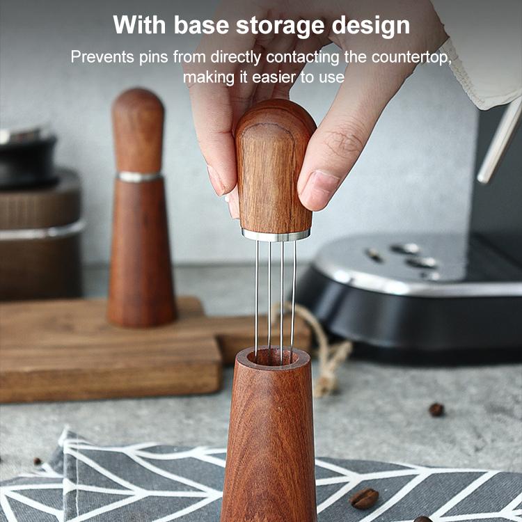 Solid Wood Stand Stainless Steel Coffee Loose Powder Needle - Red Brown