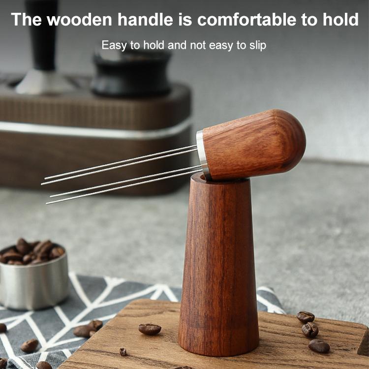 Solid Wood Stand Stainless Steel Coffee Loose Powder Needle - Red Brown