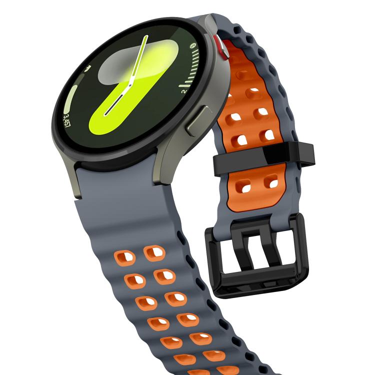 For Samsung Galaxy Watch 7 40 / 44mm Ocean Dual-Row Hole Two Color Silicone Watch Band