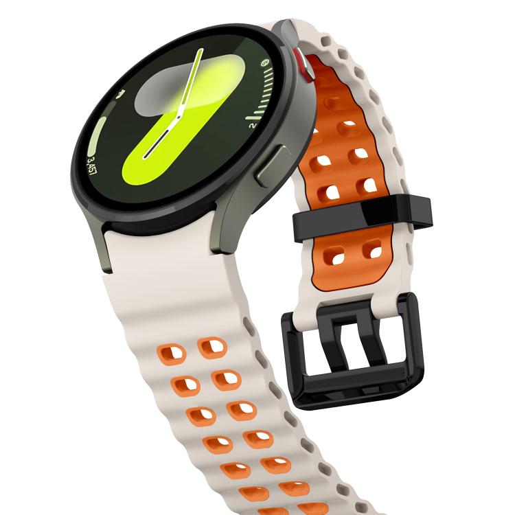 For Samsung Galaxy Watch 7 40 / 44mm Ocean Dual-Row Hole Two Color Silicone Watch Band