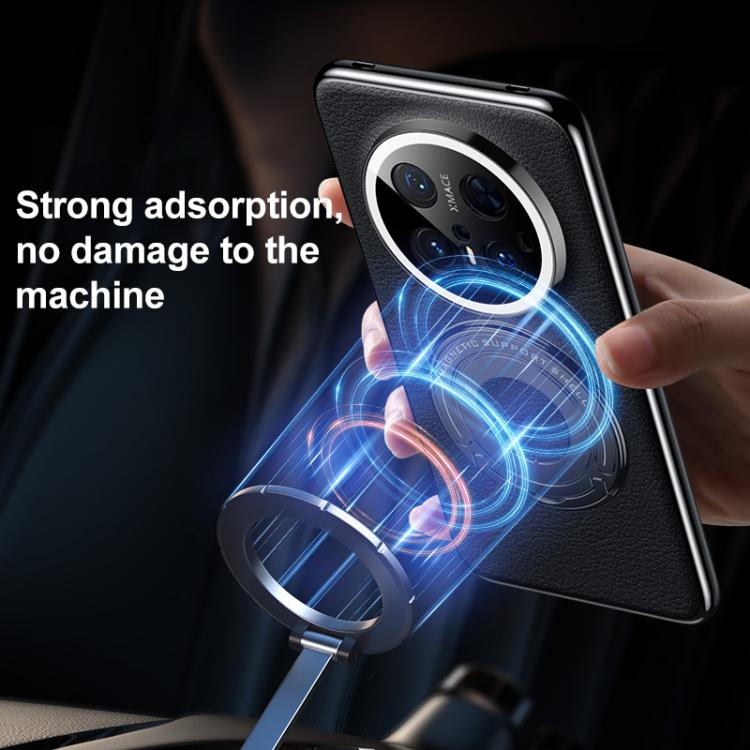 For Huawei Pura 80 Ultra 5G Plain Leather Hybrid Metal Holder MagSafe Phone Case