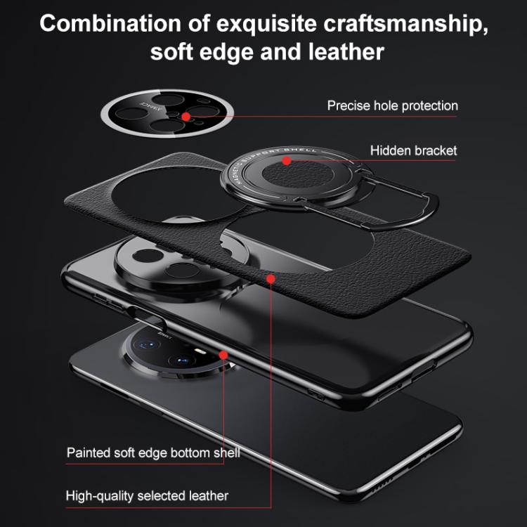 For Huawei Pura 80 5G Plain Leather Hybrid Metal Holder MagSafe Phone Case