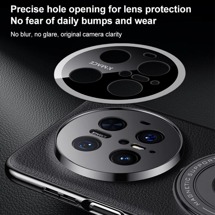 For Huawei Mate 50 Pro Plain Leather Hybrid Metal Holder MagSafe Phone Case
