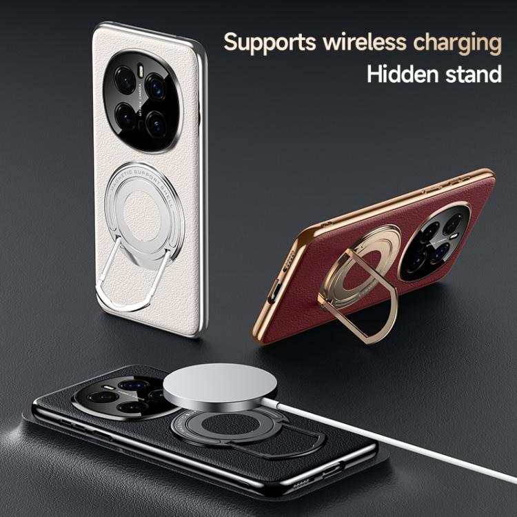 For Honor Magic7 Pro Plain Leather Hybrid Metal Holder MagSafe Phone Case