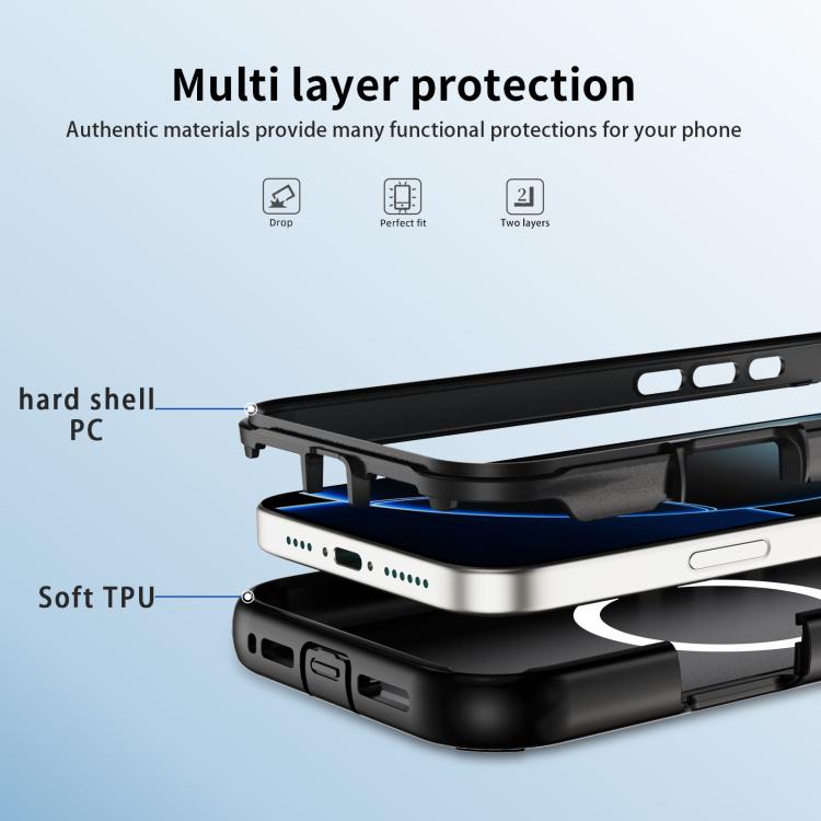 For iPhone 16 Pro Max Defend 3 in 1 Rugged MagSafe Magnetic Holder Phone Case