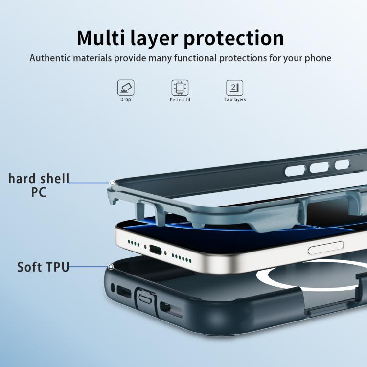 For iPhone 16 Pro Defend 3 in 1 Rugged MagSafe Magnetic Holder Phone Case