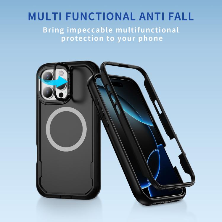 For iPhone 16 Pro Defend 3 in 1 Rugged MagSafe Magnetic Holder Phone Case